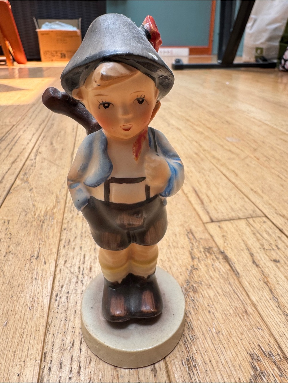 Vintage Ceramic Boy Figurine in Blue and Brown